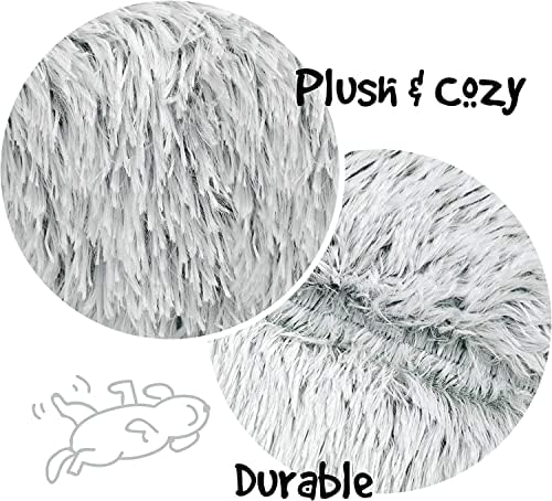 Friends Forever Donut Dog Bed Faux Fur Fluffy Calming Sofa For Small Dogs, Soft & Plush Anti Anxiety Pet Couch For Dogs, Machine Washable Coco Pet Bed with Non-Slip Bottom, 23"x23"x6" Ivory - Image 3