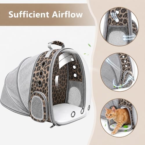 Expandable Cat Carrier Backpack with Bubble Window, Animal Print - Image 6