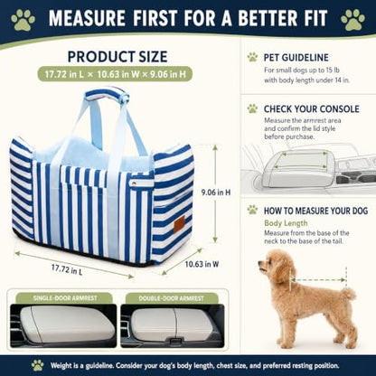 Console Dog Car Seat for Small Dogs to 15lbs (Blue& White Stripes) - Image 4