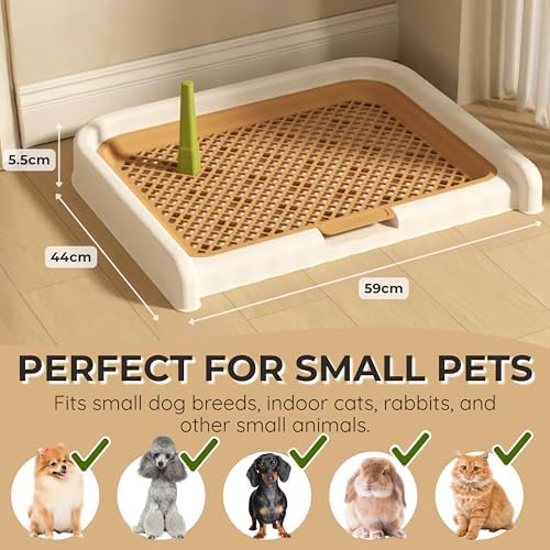 Indoor Dog Potty Tray with Removable Pee Post and Raised Mesh Grate, 23 x 17 in – Easy-Clean Puppy Pee Pad Holder for Dry Paws, Non-Slip – Fuskee - Image 2