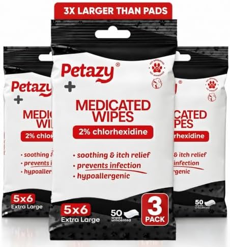 Petazy 2% Chlorhexidine Wipes for Dogs & Cats - Paws, Ears & Skin, 150 Ct by Petazy
