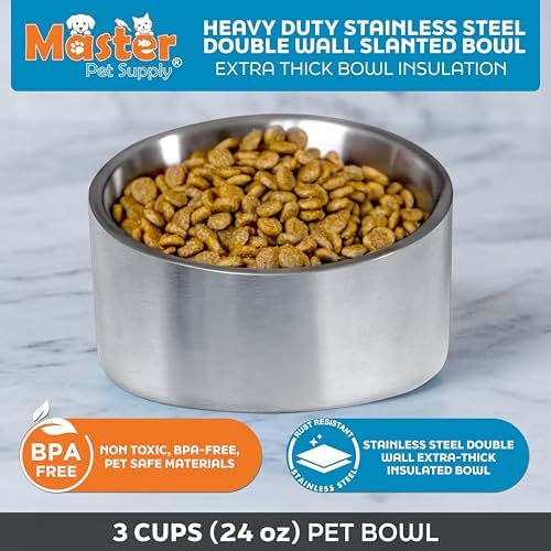 Master Pet Supply Stainless Steel Slanted Dog Cat Food Bowl 24 oz Stainless - Image 3