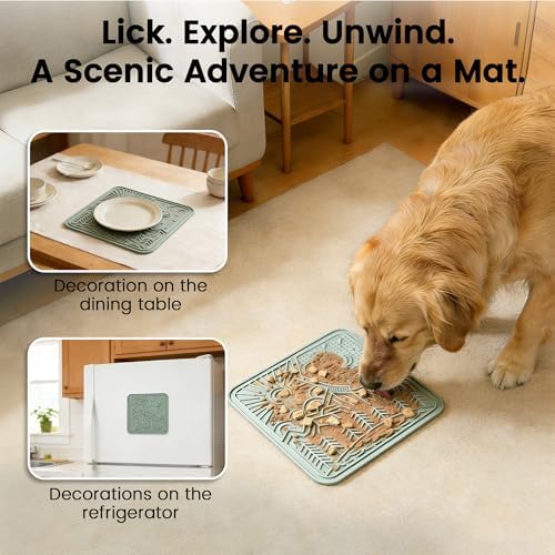 OHMO Lick Mat for Dogs and Cats Large(2 Pack) Nature Design Easy to Clean Pet Slow Feeder with Suction Cups, for Anxiety Relief and Boredom Reduction(Olive+Sage Green) - Image 3