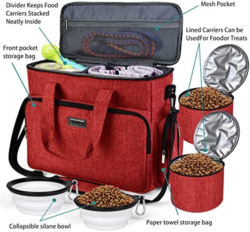BAGLHER Dog Travel Bag, Pet Travel Bag (ALL Pet Travel Supplies), With 2 Pet Food Containers and 2 Collapsible Silicone Bowls; Essential Kits for Pet Travel Red - Image 5