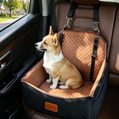 Dog Carseat for Small Dogs,Pet Safety Travel Bed with 3Seatbelt-Black/Brown - Image 6
