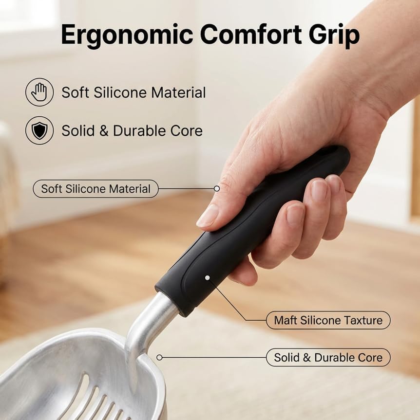 Heavy Duty Cat Litter Scoop with Holder - All Metal Cat Litter Scooper with Holder - Speed Sifter Litter Box Scooper Captures All Clumps - Aluminum Cats Litter Scooper - Image 4
