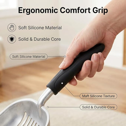 Heavy Duty Cat Litter Scoop with Holder - All Metal Cat Litter Scooper with Stainless Steel Holder - Speed Sifter Litter Box Scooper Captures All Clumps