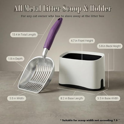 Heavy Duty Cat Litter Scoop with Holder - All Metal Cat Litter Scooper with Holder - Speed Sifter Litter Box Scooper Captures All Clumps - Aluminum Cats Litter Scooper (Purple)