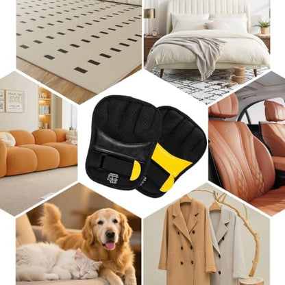 Pet Hair Removal Gloves, Black and Yellow Colors, Static Hair Removal, Adjustable Strap, Reusable for Clothing, Sofa, Car Seat, Set of 2 - Image 5