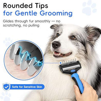 3-in-1 Professional Pet Grooming Brush for Dogs & Cats – Dematting Comb, Undercoat Rake & Deshedding Tool for Long & Short Hair, Heavy Shedding & Matted Fur (Blue) - Image 6