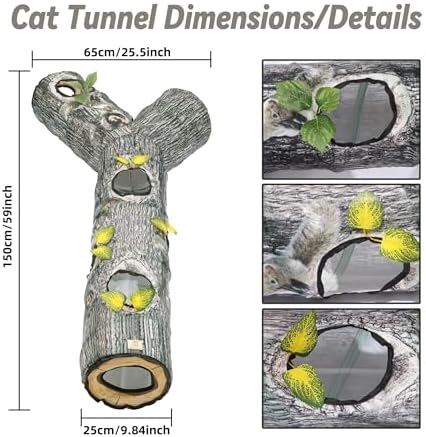 Cat Tunnel,3 Way Cat Toys,Tree Trunk Cat Tunnels for Indoor, Cat Maze for Kitty, Puppy, Kitten,Rabbit to Chase and Play, Collapsible Tube, Easy to Store Kitten Tunnel,L59,Tree Design Gift - Image 2