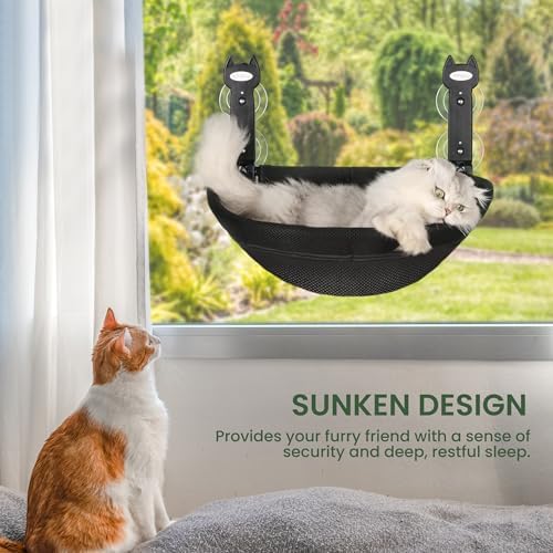 HiPetpy Black Deep Cat Window Perch, Cordless Foldable Cat Hammock - Image 2