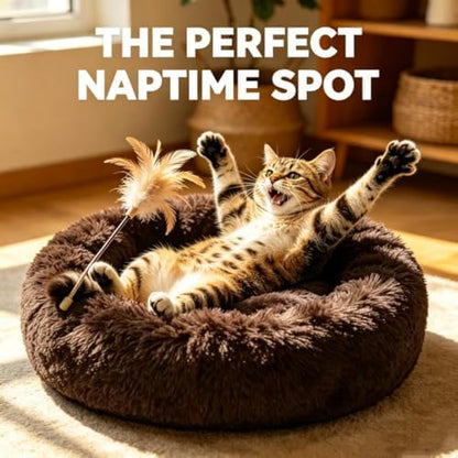 Cat Beds for Indoor Cats - Cat Bed Washable 20/24 inches, Dog Beds for Small Medium Dogs, Anti Anxiety Round Fluffy Plush Faux Fur Pet Bed, Thick Bottom (Coffee, Medium) - Image 6