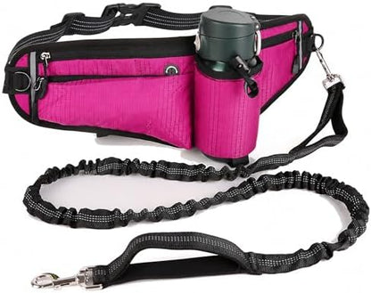 Hands Free Dog Leash Waist Belt, Heavy Waterproof Wear-Resistant Fabric, Built-in Storage Bag, Night Reflective Design, Anti-Pull Bungee Running Leash for Medium and Large Dogs (Rose Red) by BarkBot