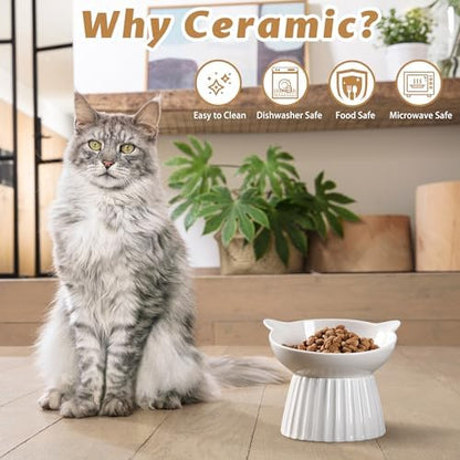Ceramic Raised Cat Bowl，Tilted Raised Bowl Anti Vomit for Indoor Cats Whisker Friendly Pet Feeder for Cats Puppies, Microwave and Dishwasher Safe (White-2 Pack) - Image 6