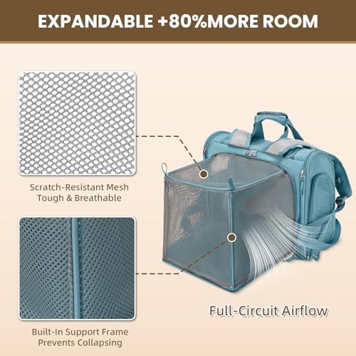 Lollimeow Expandable Cat Carrier Backpack for Large Cats - Airline Approved Pet Carrier Backpack for Small Dogs, Hiking & Travel, Waterproof with Breathable Mesh, 14lbs Capacity (Polar Blue, Standard) - Image 3