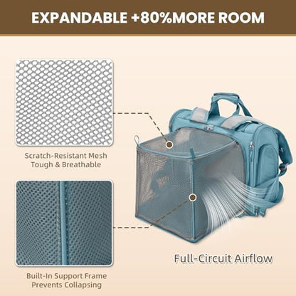 Lollimeow Expandable Cat Carrier Backpack for Large Cats - Airline Approved Pet Carrier Backpack for Small Dogs, Hiking & Travel, Waterproof with Breathable Mesh, 14lbs Capacity (Polar Blue, Standard) - Image 3