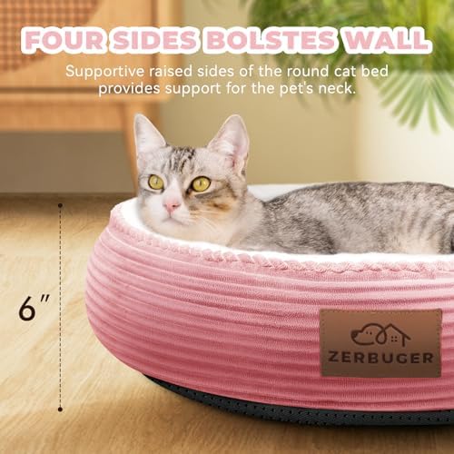 Zerbuger 20in Pink Round Dog Bed Sofa for Dogs Cats, Machine Washable - Image 4