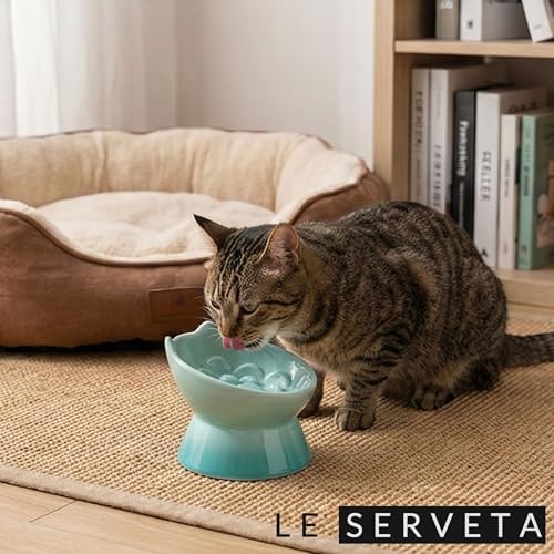 Macarons Series Ceramic Slow Feeder Cat Bowl, Raised Puzzle Feeder, Anti Vomiting Cat Slow Feeding, Elevated Food Bowl, Whisker Friendly Pet Bowl with Cute Ear Design (Gradient Green) - Image 6