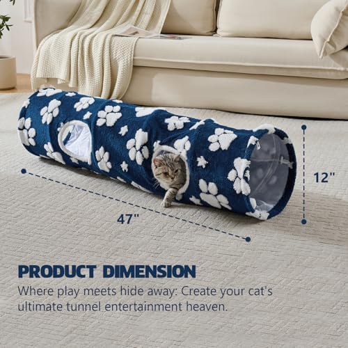 Straight Cat Tunnel for Indoor Cats 47"x12", Blue Paw - Image 4