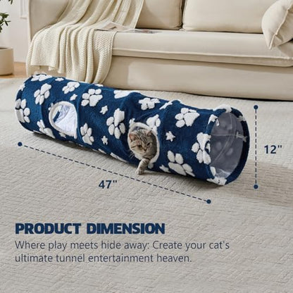 Straight Cat Tunnel for Indoor Cats 47"x12", Blue Paw - Image 4
