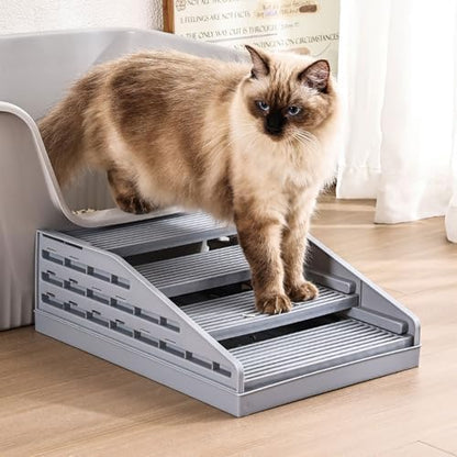 Litter Box Step Cat Ramp Litter Catcher for Cat Litter Boxes Height Adjustable Litter Mat for Small and Senior Cats Washable Water-Proof - Grey by Rarenut