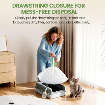 Feisco 20 Counts Drawstring Cat Litter Box Liners,Thick Heavy Duty Cat Litter Pan liners,36" x 18" Jumbo Tear and Leak Resistant Cat Pan Liner - Image 3