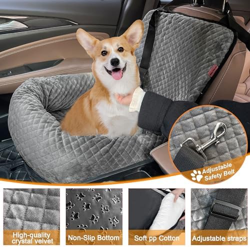 Sephyroth Dog Car Seat for Small/Medium Dogs,Dog Car Bed Washable Pet Travel Safety Seat,Super Soft Safe Removable Puppy Car Seat(Gray) - Image 3