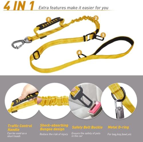 AUBELL Tactical Dog Leash Heavy Duty,4-6ft No Pull Bungee Leash,Yellow - Image 3