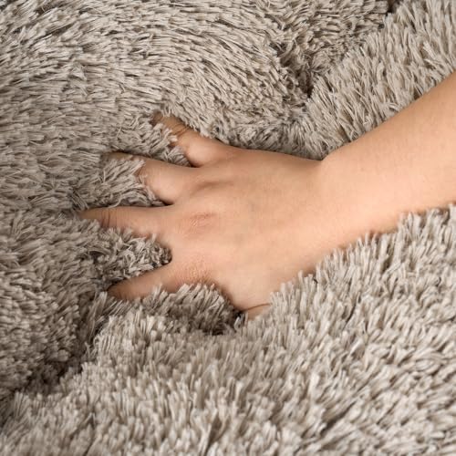 EHEYCIGA Fluffy Dog Crate Bed, Plush Extra Large Plus Dog Pillow, Taupe - Image 4