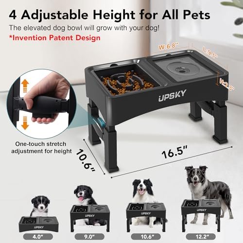UPSKY 2-in-1 Elevated Dog Bowls Set with 4 Height Adjustable Stand, Balck - Image 2