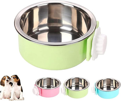 Love Dream Crate Dog Cat Bowls - Removable Stainless Steel Hanging Pet Cage Bowls for Kennel, Water Food Feeder Cage Coop Cup for Cats, Dogs, Rabbits and Small Animals (Small, Green)