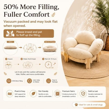 Wooden Elevated Cat Bed, Pet Sofa Furniture with Washable Cushion (Beige) - Image 5