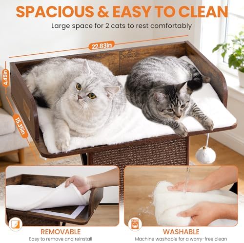 Modern Wood Cat Tree Tower for Indoor Large Adult Cats with Big Perch Bed - Image 2