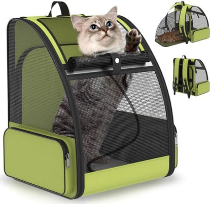Cat Backpack Carrier for Travel Hiking: Expandable Foldable Breathable Mesh Soft Sided Ergonomic Design Small Dog Puppy Kitty up to 15lbs Camping Outdoor Green by ipetstation