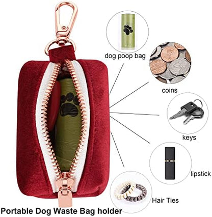 ARING PET Dog Waste Bag Dispenser, Soft Velvet Doggy Poop Bags Holders Attach to Any Leashes, Portable Washable Christmas Pet Waste Pouch Dispenser with Metal Zipper - Image 2