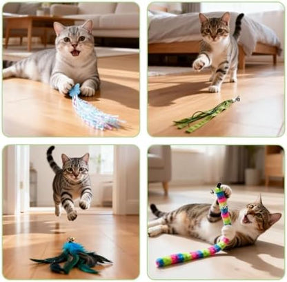 Cat Wand Refills, [9 Pack] Interactive Cat Toys Replacement with Feather, Worm, Ribbon, Caterpillar, Butterfly Attachments, Retractable Cat Teaser Wand Refill - Image 6
