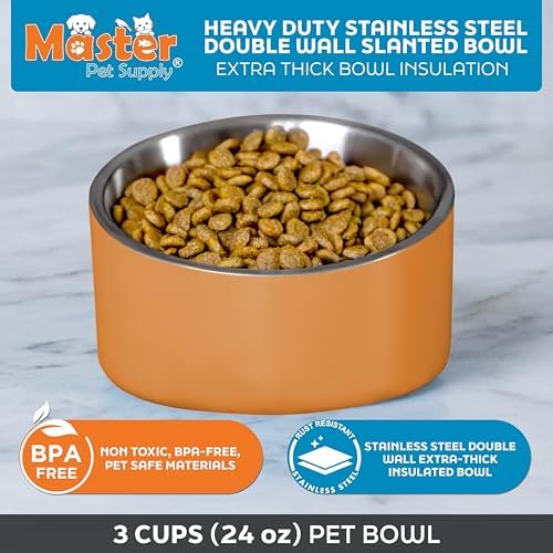 Master Pet Supply Stainless Steel Slanted Dog Cat Food Bowl 24 oz Mango - Image 3