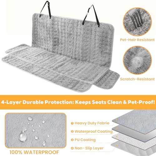 Dog Car Seat Cover, Waterproof Plush Pet Seat Protector, Gray, Back Seat - Image 3