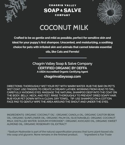 Chagrin Valley Soap & Salve Organic Natural Dog & Pet Shampoo – Unscented & Moisturizing for Dogs with Dry, Sensitive or Itchy Skin – Coconut Milk Conditions the Coat - 3.8 OZ Bar 3PK - Image 6