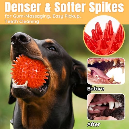LECHONG 6-Pack 3.5” Squeaky Dog Balls, Durable Soft Spiky Chew Rubber Fetch Toy Balls for Large Medium Aggressive Chewers Teeth Cleaning Chewing Playing Training & Boredom Buster Indoors Outdoors - Image 5