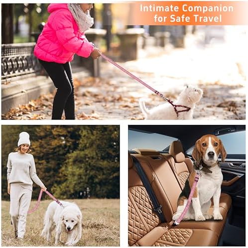 Seyezo Dog Car Seat Belt for Car, 2 Piece Set Retractable Dog Car Harness Adjustable Reflective Dog Seatbelt for Vehicle Headrests, Dog Safety Restraint Seatbelt Heavy Duty& High Elastics, Pink - Image 7