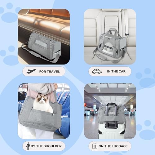 FluffyDream Pet Travel Carrier Soft Sided Portable Bag for Cats, Small Dogs, Kittens or Puppies, Collapsible, Durable, Airline Approved, Travel Friendly (Grey, 17.0" L x 10.0" W x 11.0" H) (Grey) - Image 2