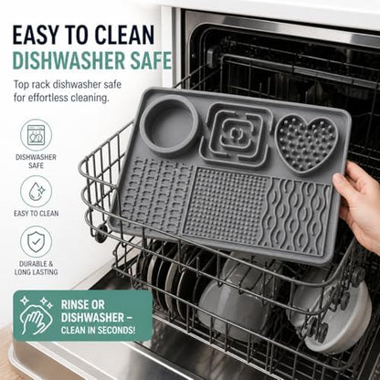 6-Zone Dog Lick Mat & Slow Feeder – Silicone Enrichment Feeding Mat for Dogs & Cats – Anxiety Relief, Slows Eating, Suction Cup, Dishwasher Safe – BPA Free Pet Feeding Mat (Grey) - Image 6