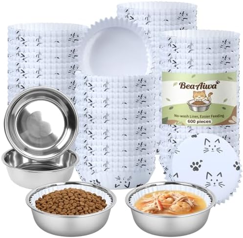 Cat Bowl Set (600 Disposable Pet Bowl Liners with 4 Stainless Steel Bowls) by Unknown