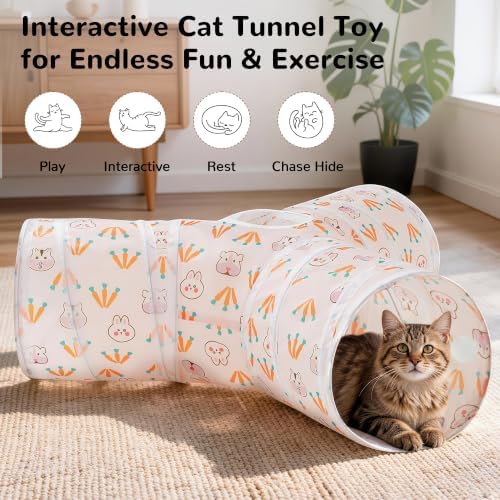Tempcore Cat Tunnel, 3-Way Collapsible Toy for Indoor Cats, Pink Rabbit - Image 4