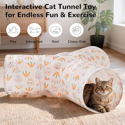 Tempcore Cat Tunnel, 3-Way Collapsible Toy for Indoor Cats, Pink Rabbit - Image 4