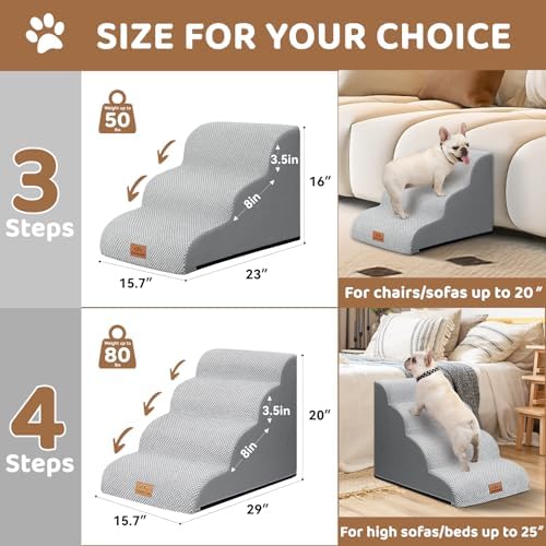 Zerbuger Dog Ramp and Stairs for Bed, Light Grey 3 Steps 16" H, Nonslip - Image 7