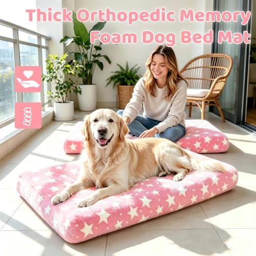 Orthopedic Dog Bed for Large Dogs with Removable Washable Cover(Pink Star, 35.0" L x 23.0" W x 3.2" Th) - Image 2