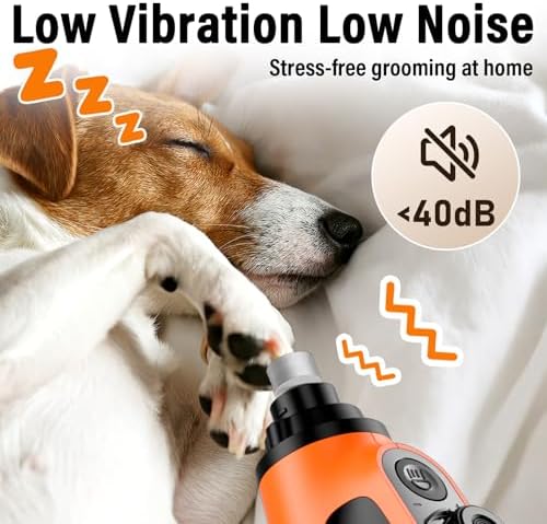 Casfuy Smart 6-Speed Dog Nail Grinder - 50% More Power Pet Nail Grinder with 2 LED Lights Quiet Rechargeable Electric Dog Nail Trimmers File Toenail Grinder for Large Medium Small Dogs & Cats(Orange) - Image 4